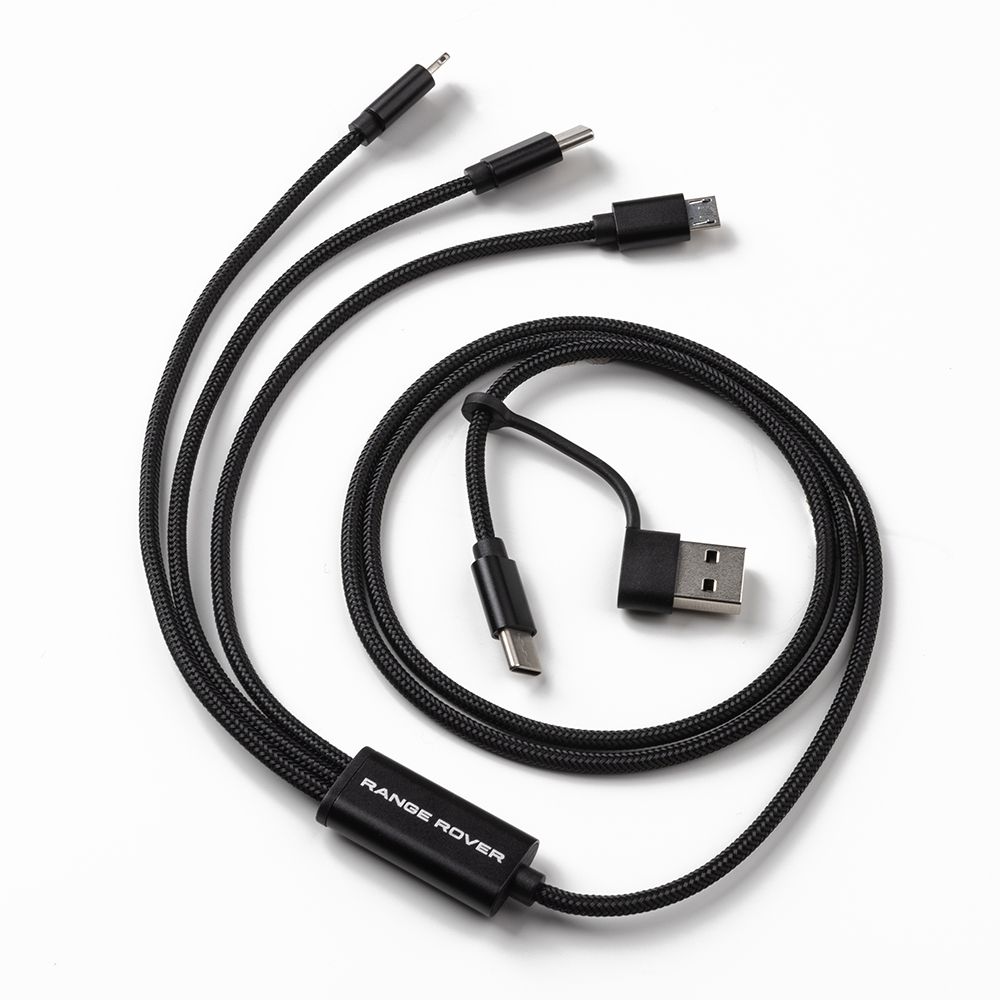 Black Range Rover Woven 3-in-1 USB Charging Cable - Image 1 of 6
